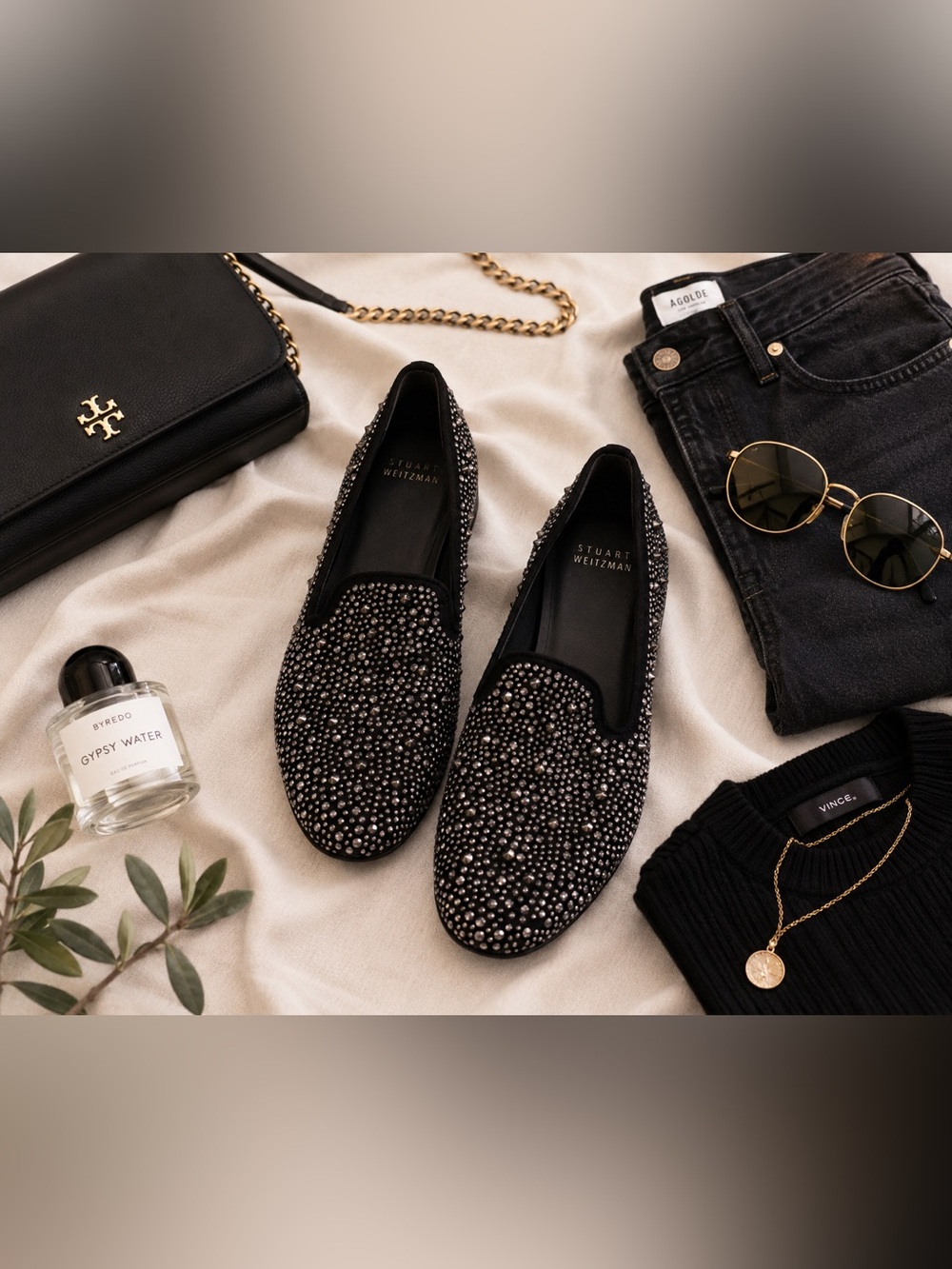 Stuart Weitzman Crystal Studded Velvet Loafers Black Size 7.5 Like New